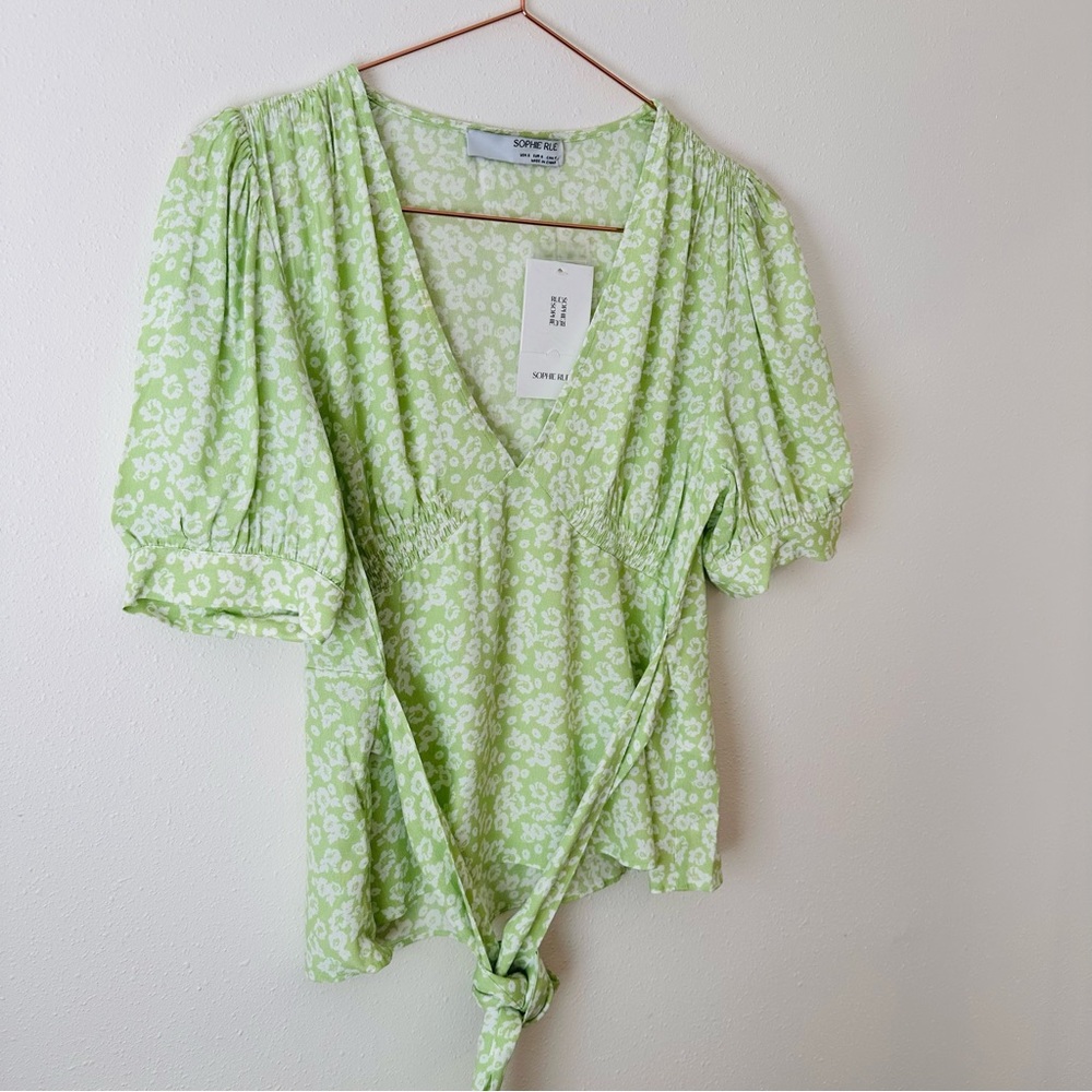 New Sophie Rue Floral Print Tie Back Peplum Deep Front V-neck Blouse Top - Picture 7 of 8